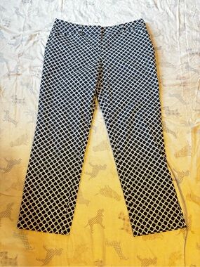 new directions Navy and White Lattice Cropped Pants